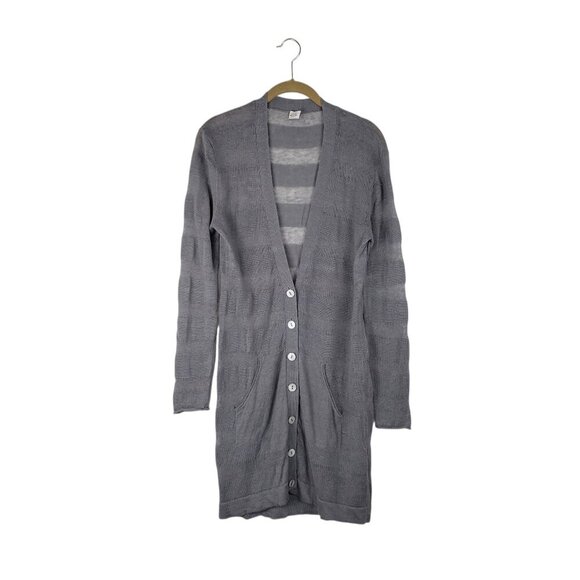 Poetry Sweaters - Poetry 100% Linen Longline V-Neck Cardigan Lightweight Gray Stripe US Womens 6